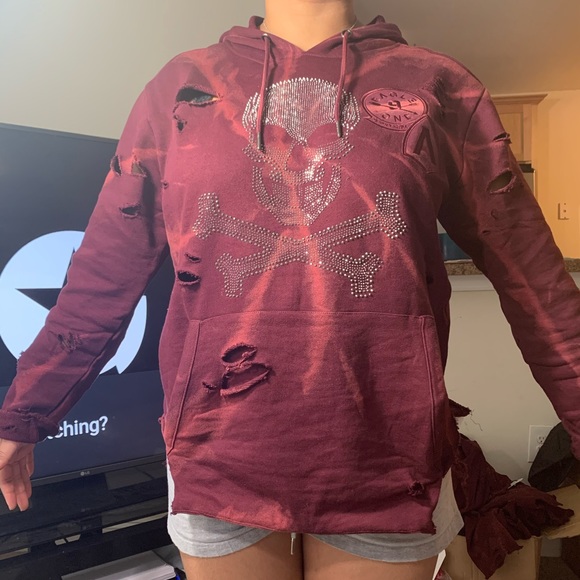 Black, Burgundy, Olive green distressed hoodies - Picture 2 of 3